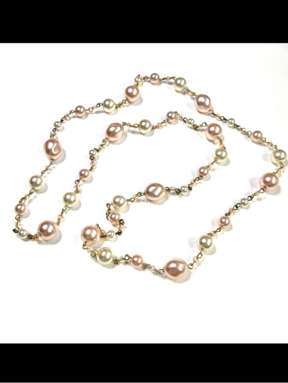 Necklace Faux Pearl Pale Pink Cream Tiny Crystals Classic Coquette Feminine
